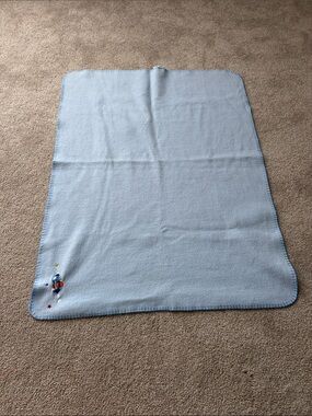 Parents Choice Blue Fleece Baby Blanket Airplane Stitched Edge Security Blankie